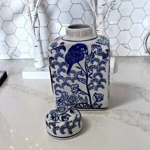 NEW! BLUE & WHITE TOILE CHINOISERIE COVERED JAR